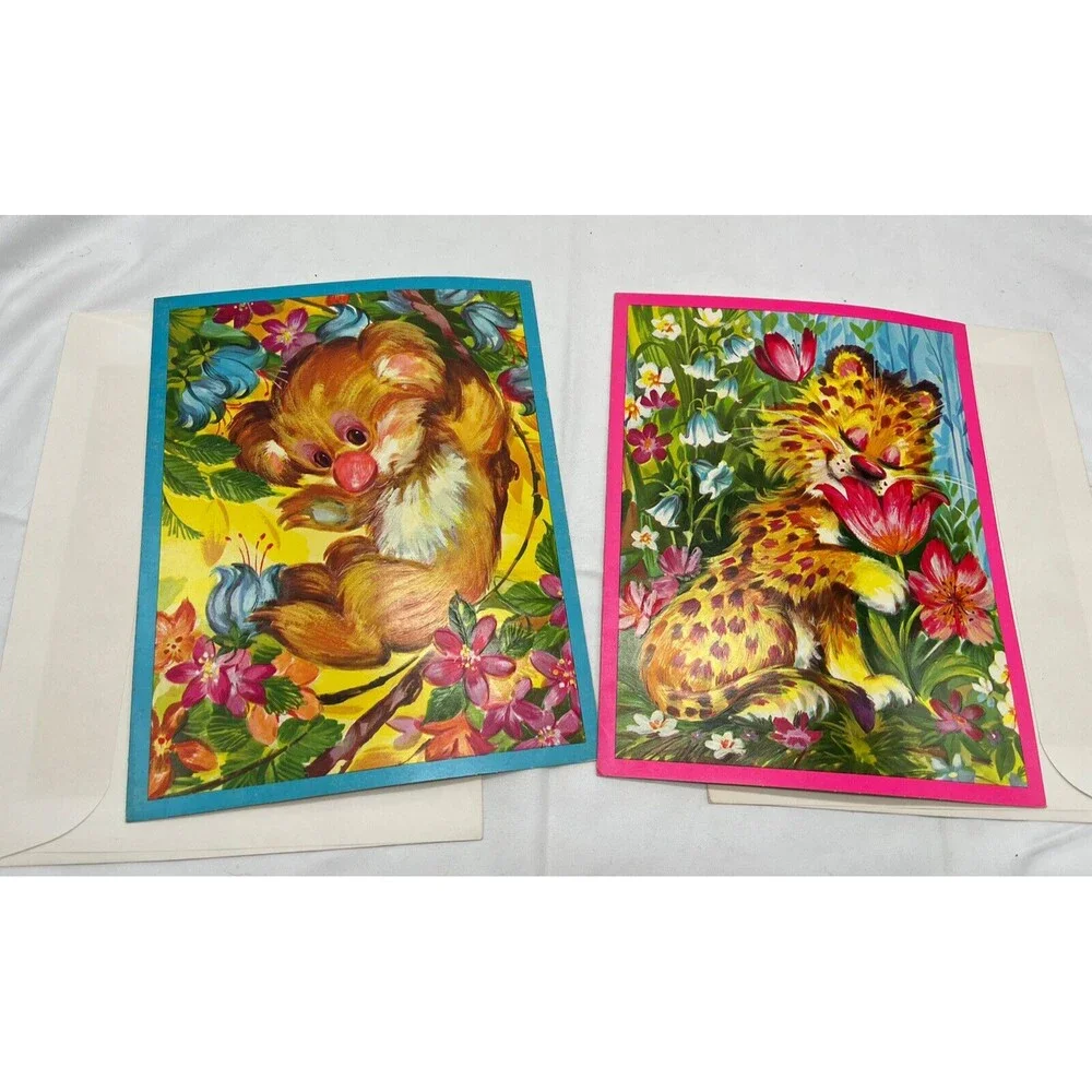 Vintage 2 Quality Crest The Safari Set Get Well Greeting cards RARE